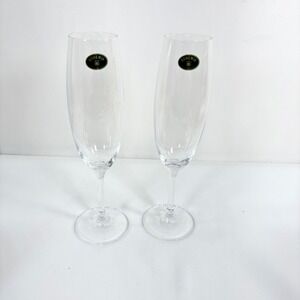 Bohemia Champagne Flutes Clear Crystal Stemmed Glass Set of 2 Czech Republic